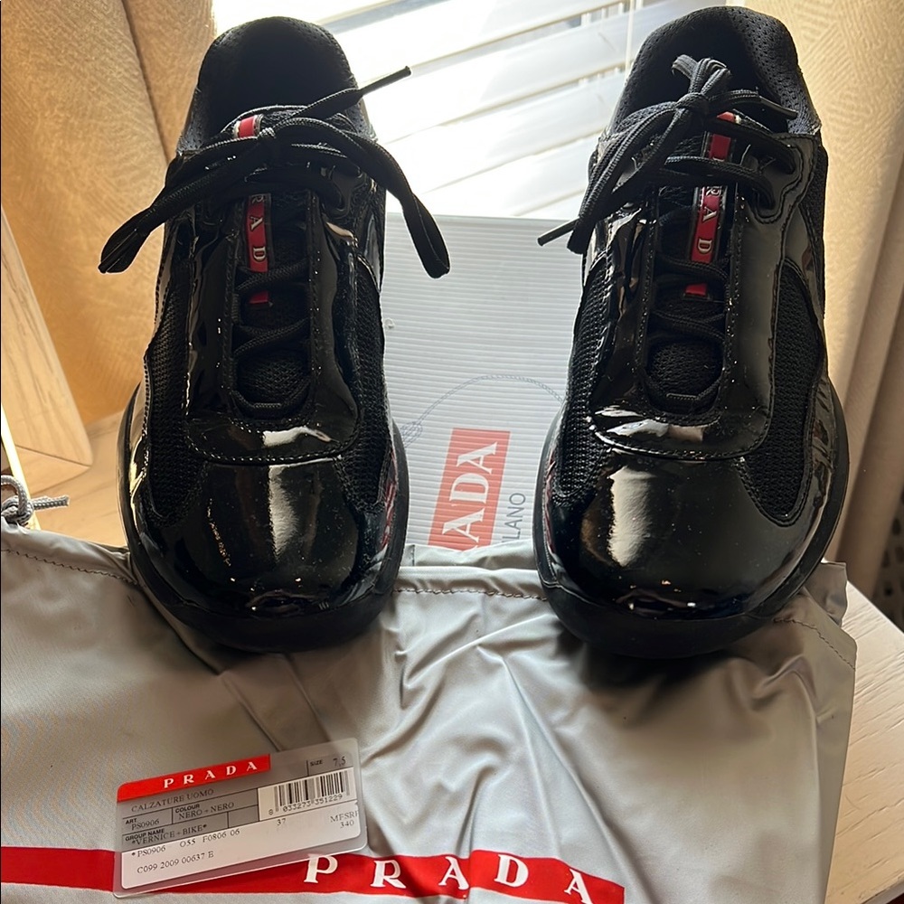 Men’s Vintage Prada Black Sneakers with Red Accents